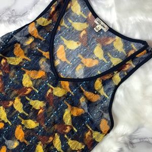 Sheer bird print tank top